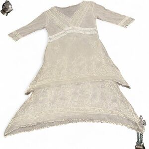 Gorgeous Nataya white sheer lace tiered embroidered tea party boho wedding dress